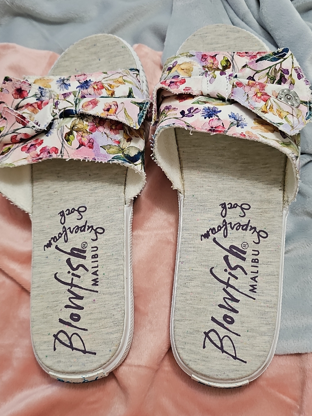 Blowfish Floral Bow Slide Sandals - Pink, Yellow, Blue Size 9